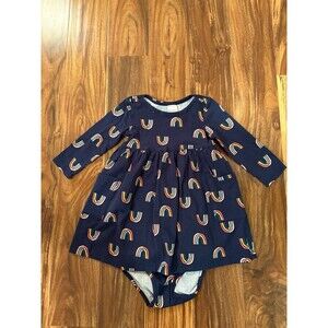 Hanna Andersson Navy Rainbow Dress and Bloomer Set, size 2T